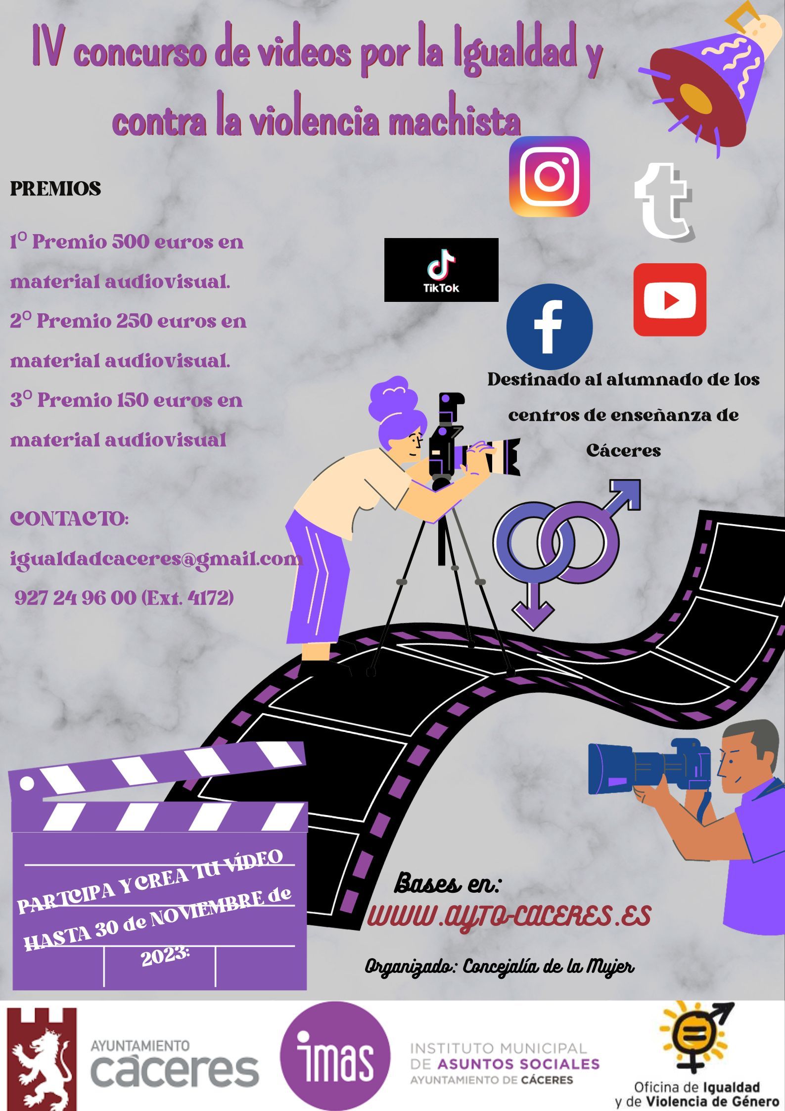 IV Concurso de videos por la Igualdad de sexo y contra la violencia  machista - Ayuntamiento de Cáceres